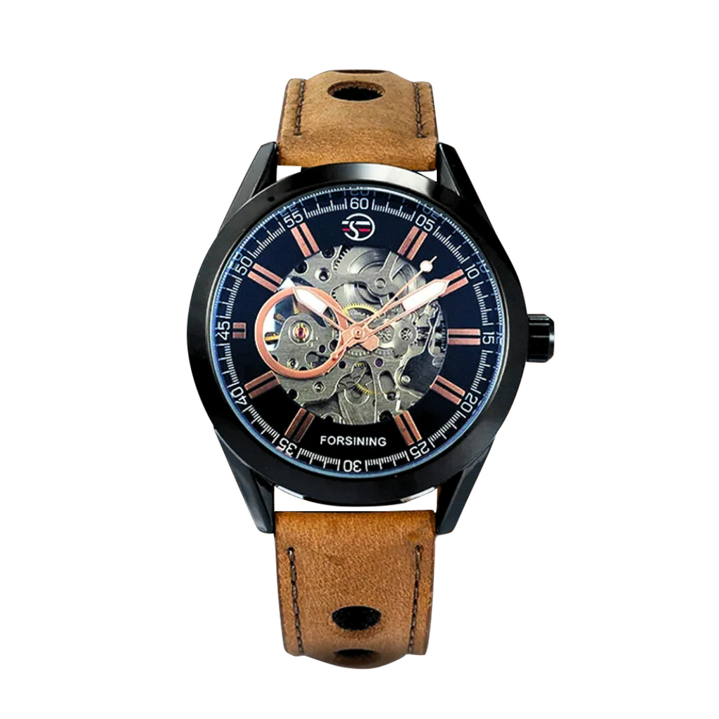 Felipe | Bold Men’s Skeleton Leather Watch | 42mm