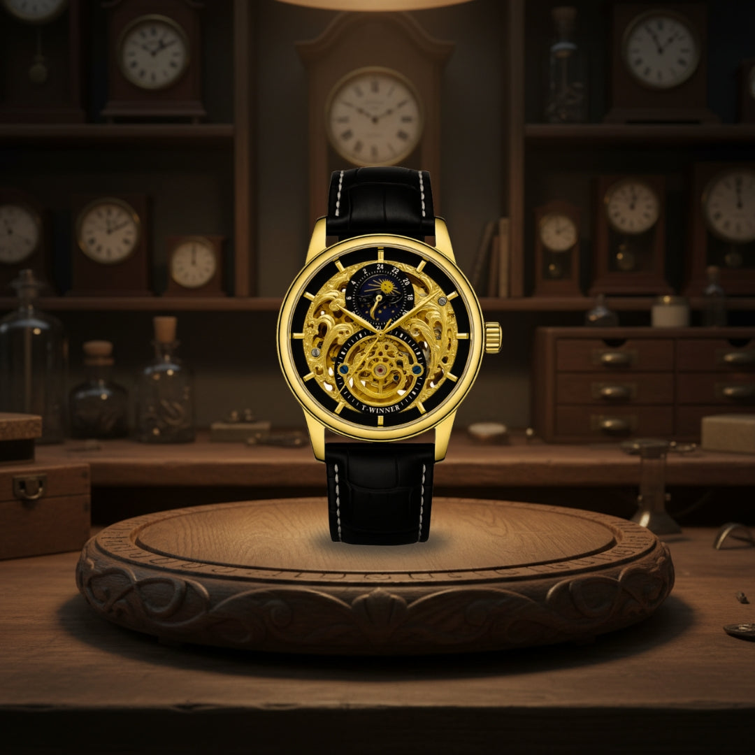 Blake | Mechanical Skeleton Watch with Moon Phase Display | 44mm