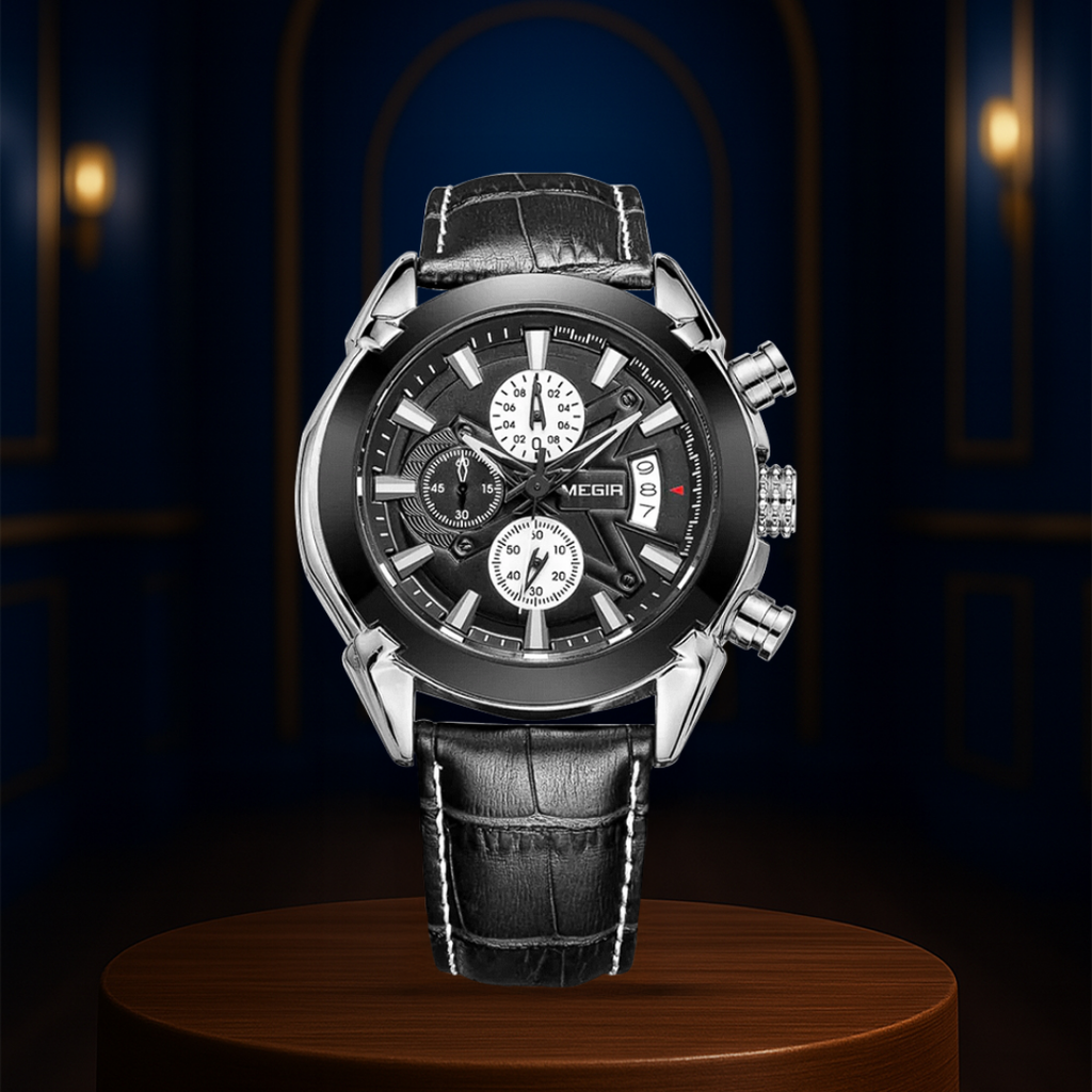 Jaxon | Sophisticated Leather Finish Bold Chronograph Watch | 47mm