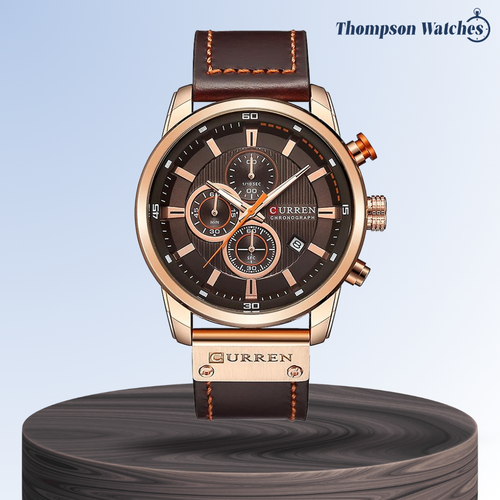 Jacob | Stylish Men’s Chronograph Watch with Brown Leather Strap | 46mm