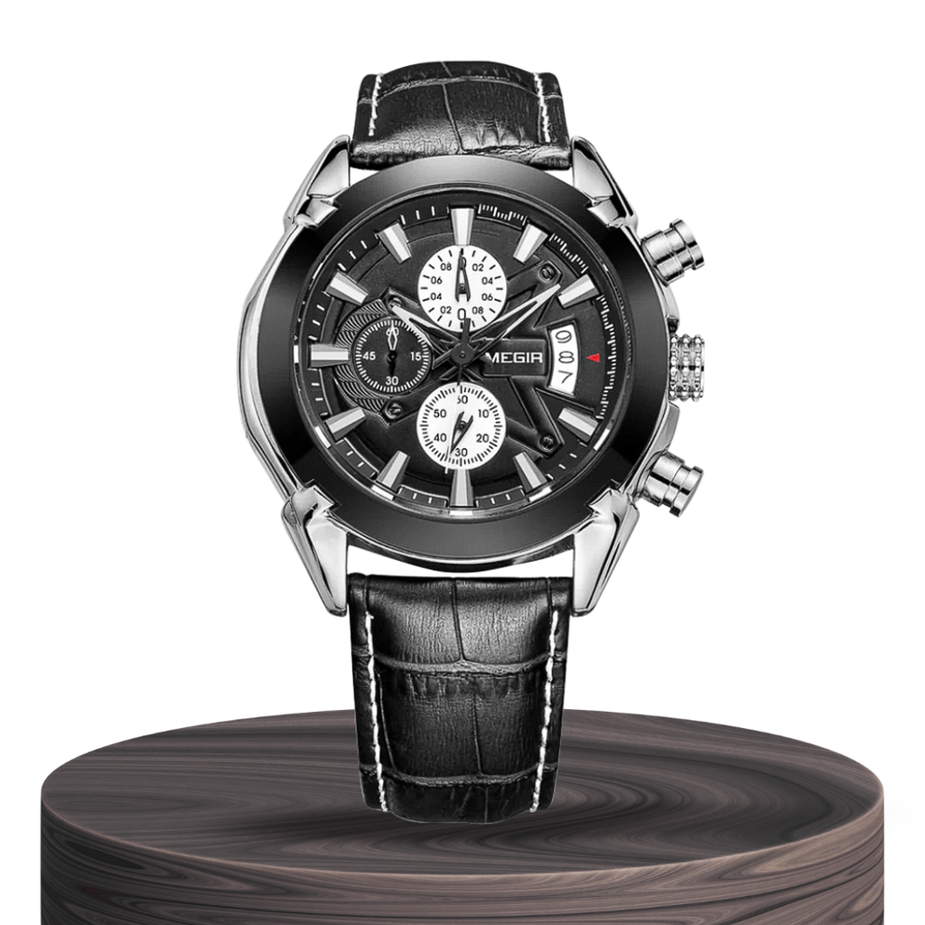 Jaxon | Sophisticated Leather Finish Bold Chronograph Watch | 47mm