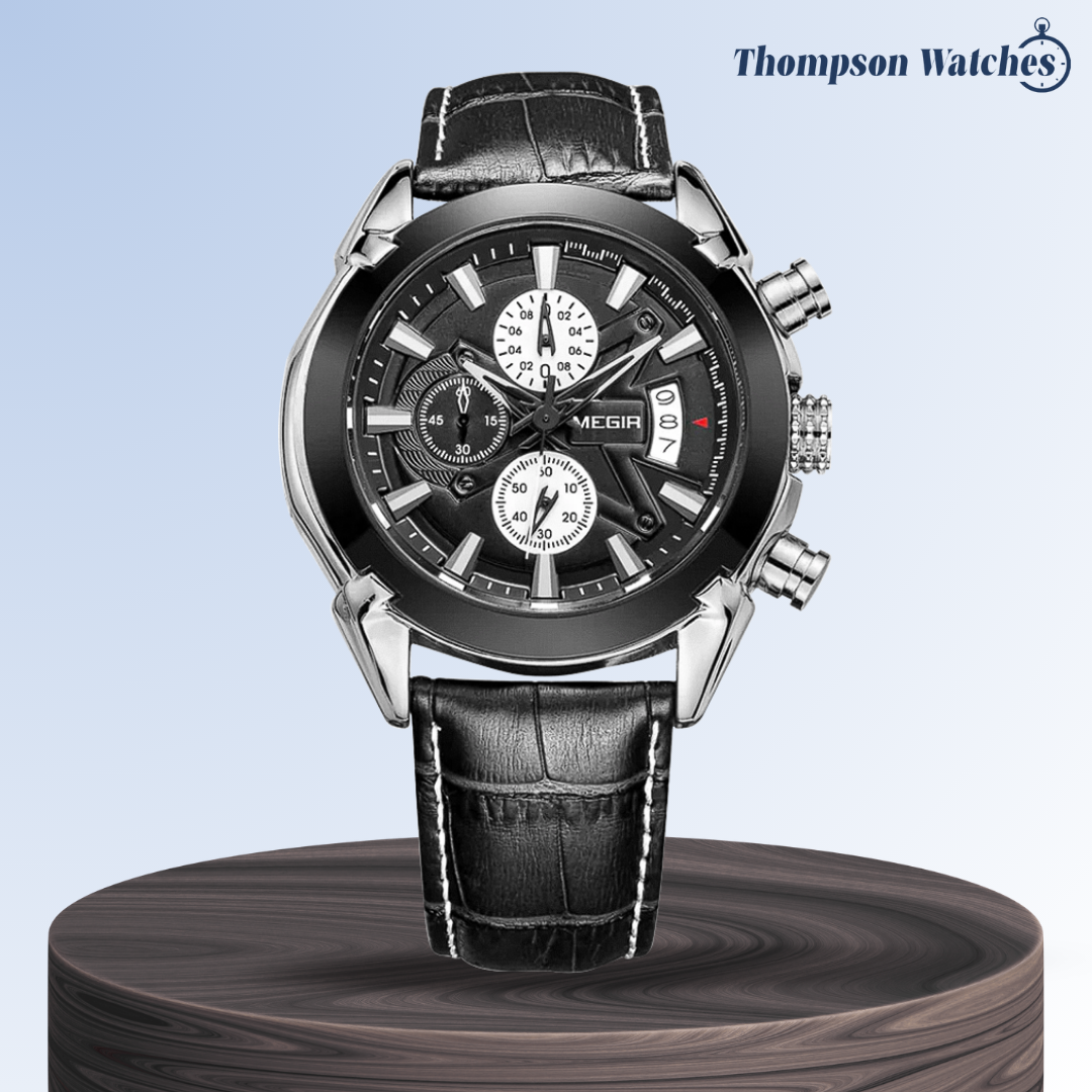 Jaxon | Sophisticated Leather Finish Bold Chronograph Watch | 47mm