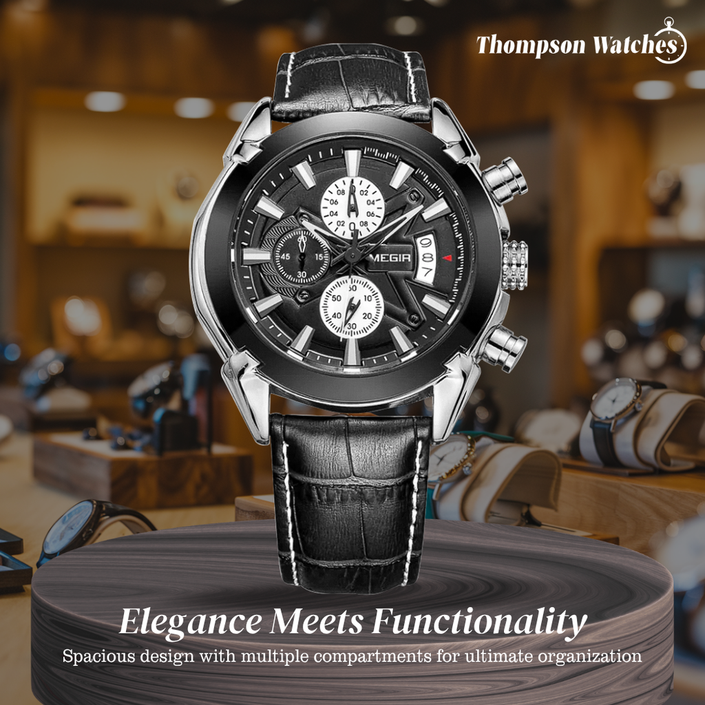 Jaxon | Sophisticated Leather Finish Bold Chronograph Watch | 47mm