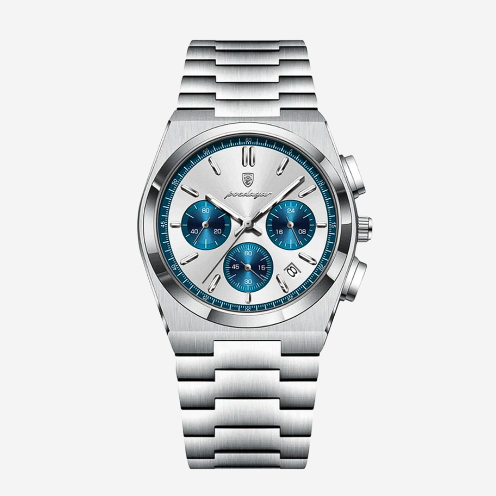 Logan | Sleek Steel Finish Modern Chronograph Build Watch | 40mm