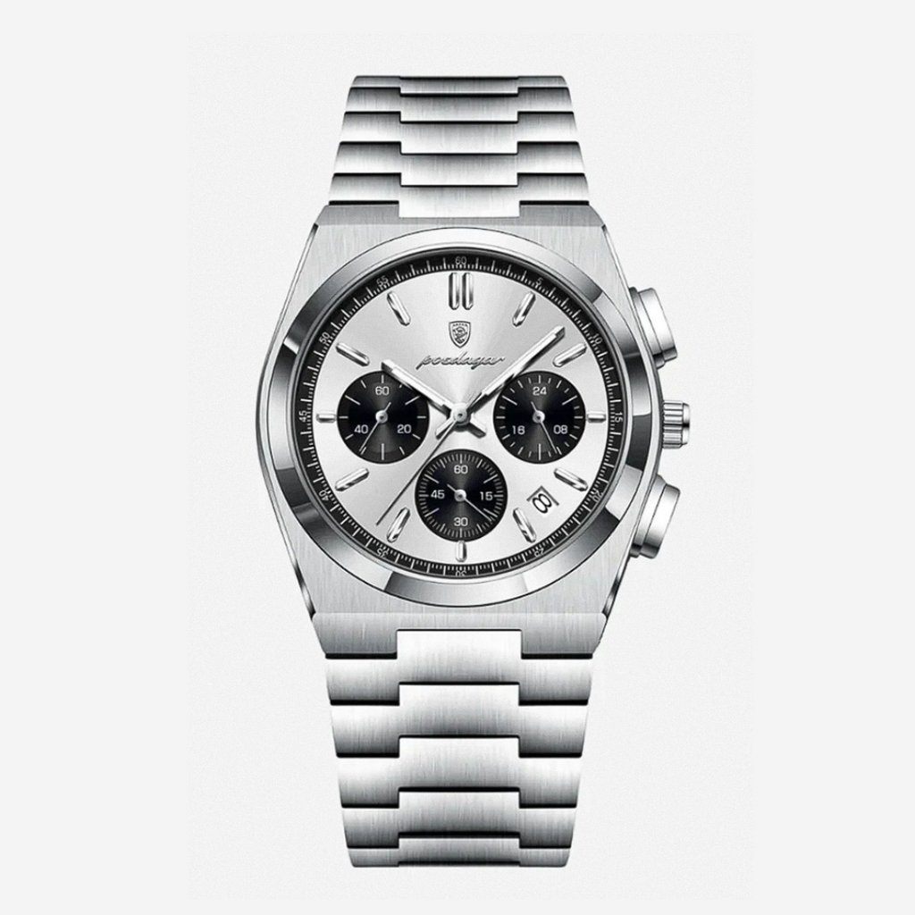 Logan | Sleek Steel Finish Modern Chronograph Build Watch | 40mm