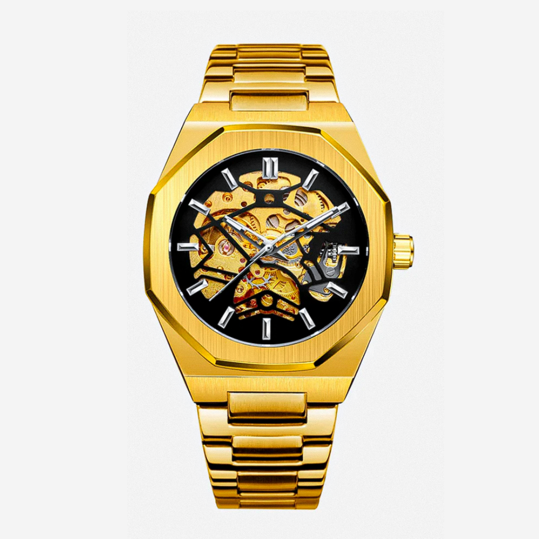 Luca | Intricate Skeleton Movement Bold Brushed Steel Watch | 42mm