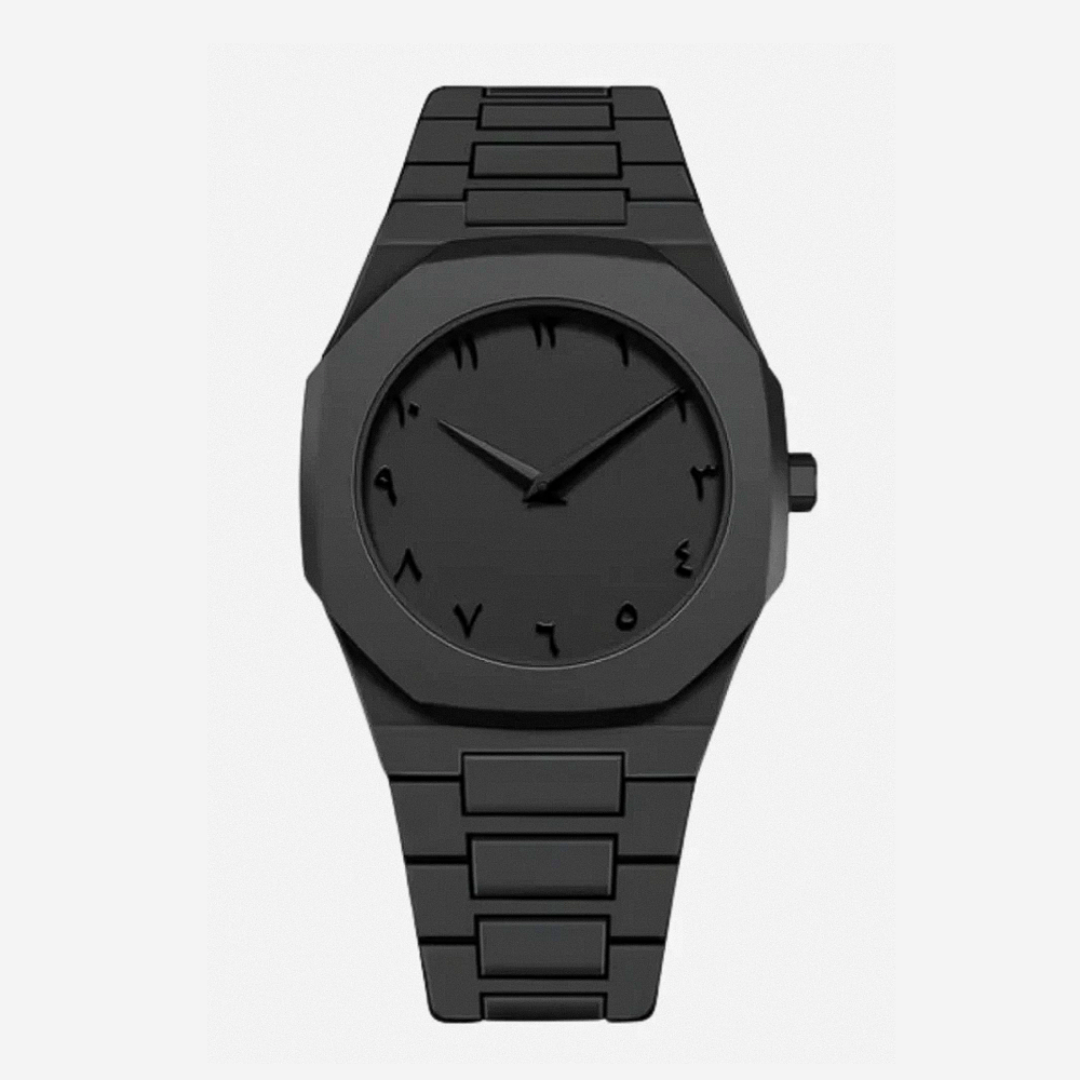 Zain | Distinct Arabic Numerals Bold All-Black Minimalism Watch | 44mm