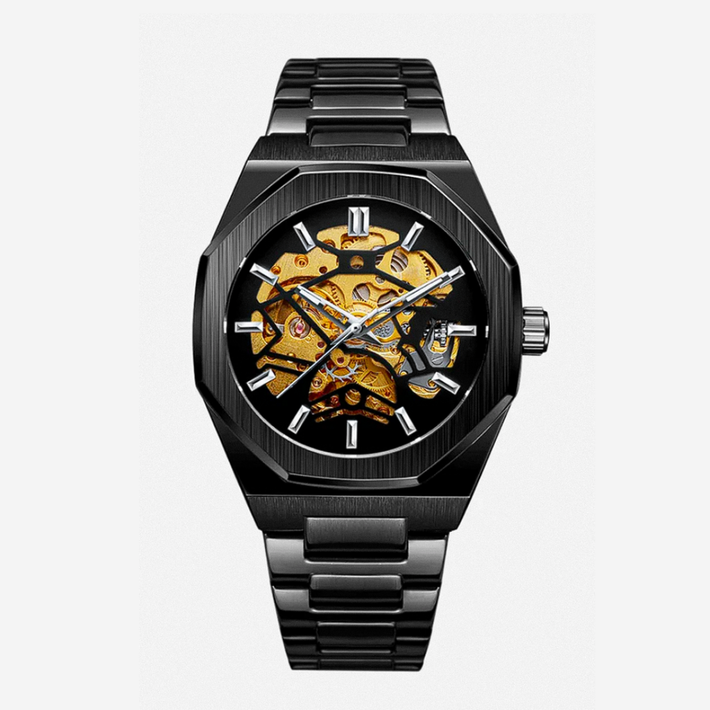 Luca | Intricate Skeleton Movement Bold Brushed Steel Watch | 42mm