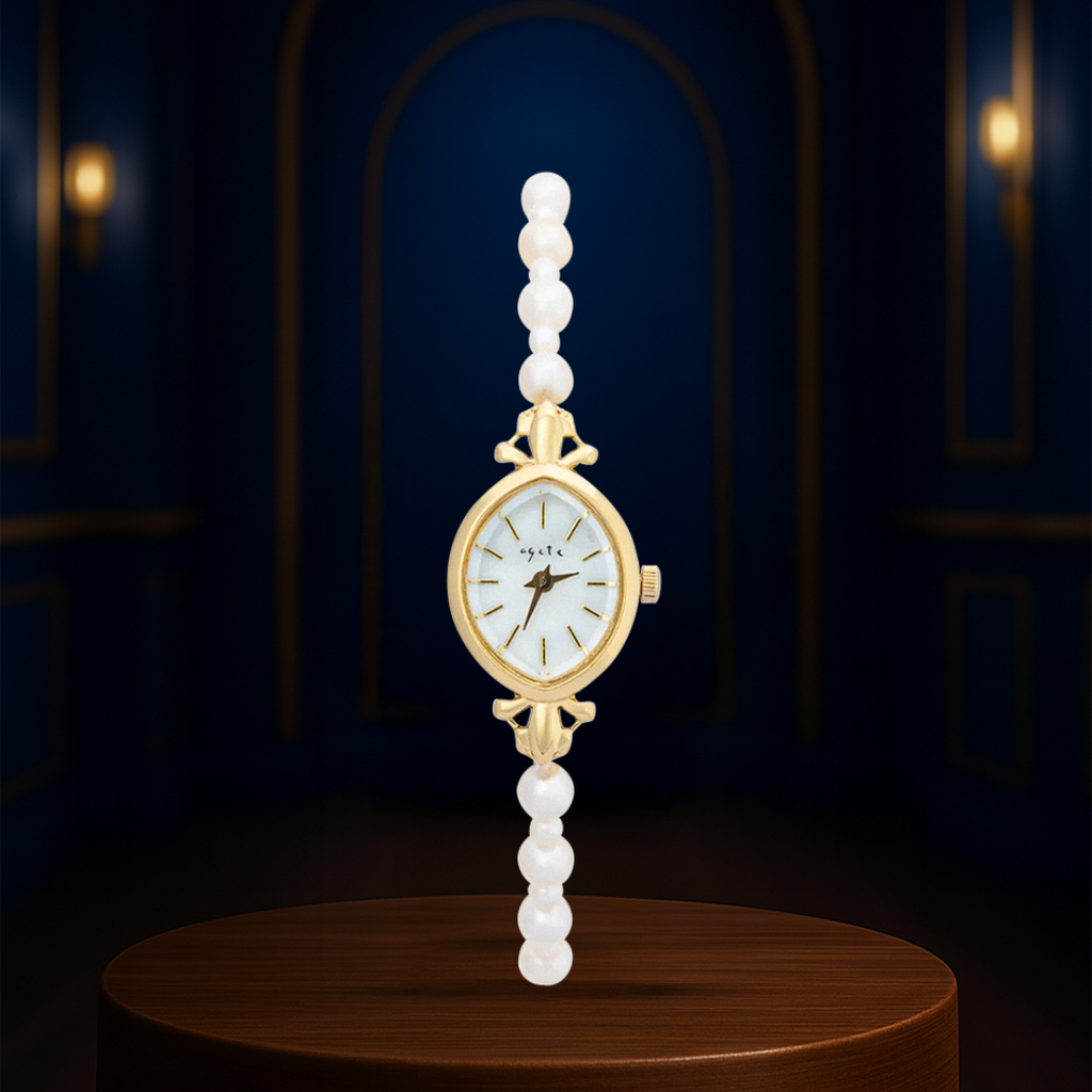 Lunavine | Gold Pearl Accent Women’s Bracelet Watch| 32 mm