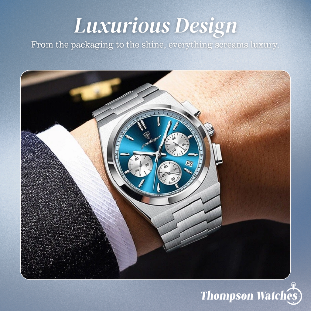 Logan | Sleek Steel Finish Modern Chronograph Build Watch | 40mm