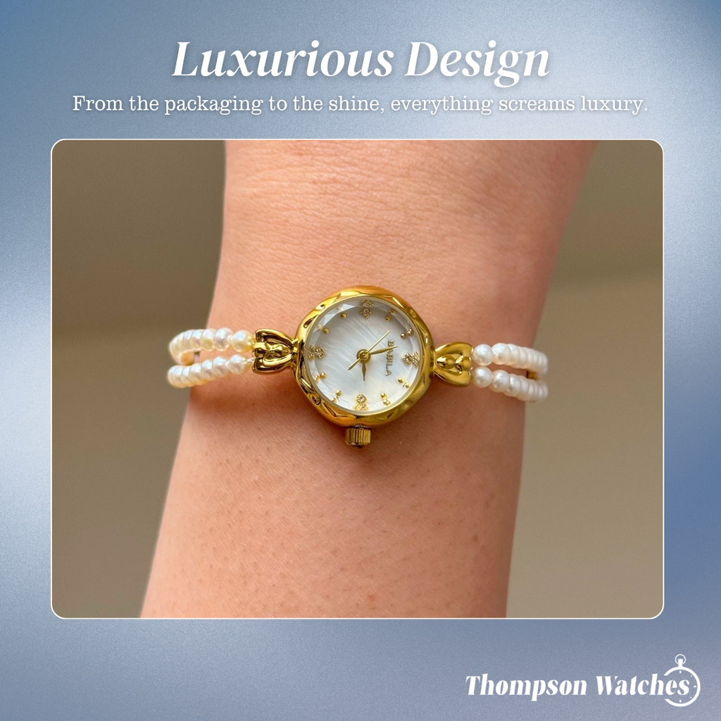 Elisara | Gold Pearl Bracelet Women’s Watch| 32 mm