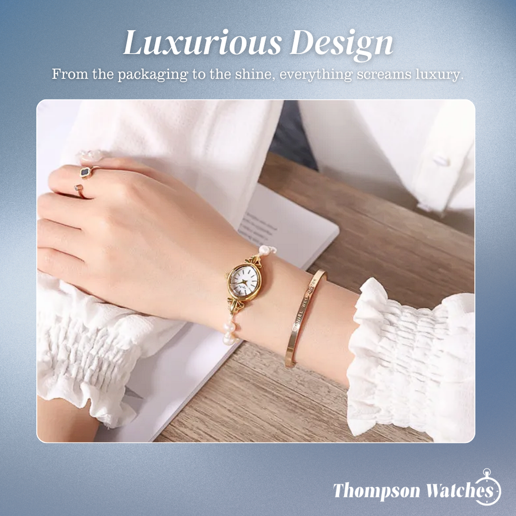 Lunavine | Gold Pearl Accent Women’s Bracelet Watch| 32 mm