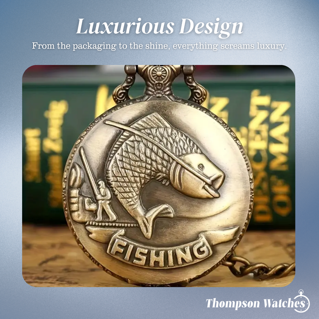 Brooke | Vintage Fishing Scene Pocket Watch | 45mm