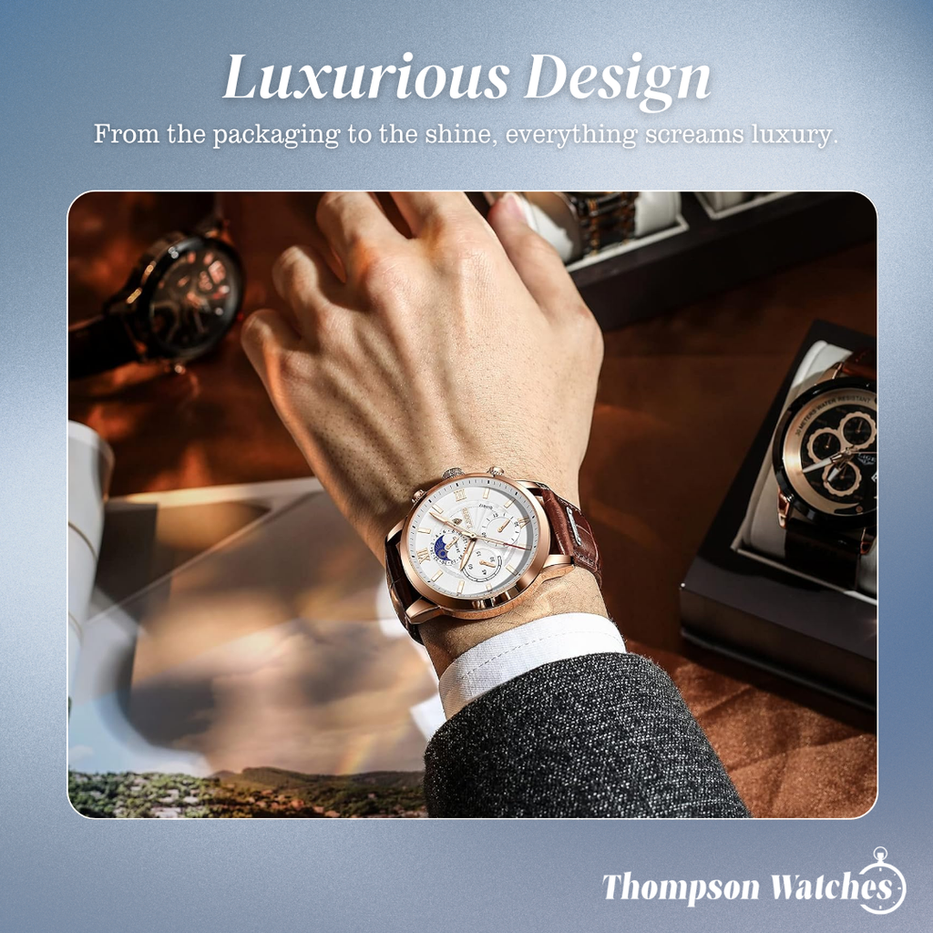 Ruben | Modern Moon Phase Leather Watch | 43mm