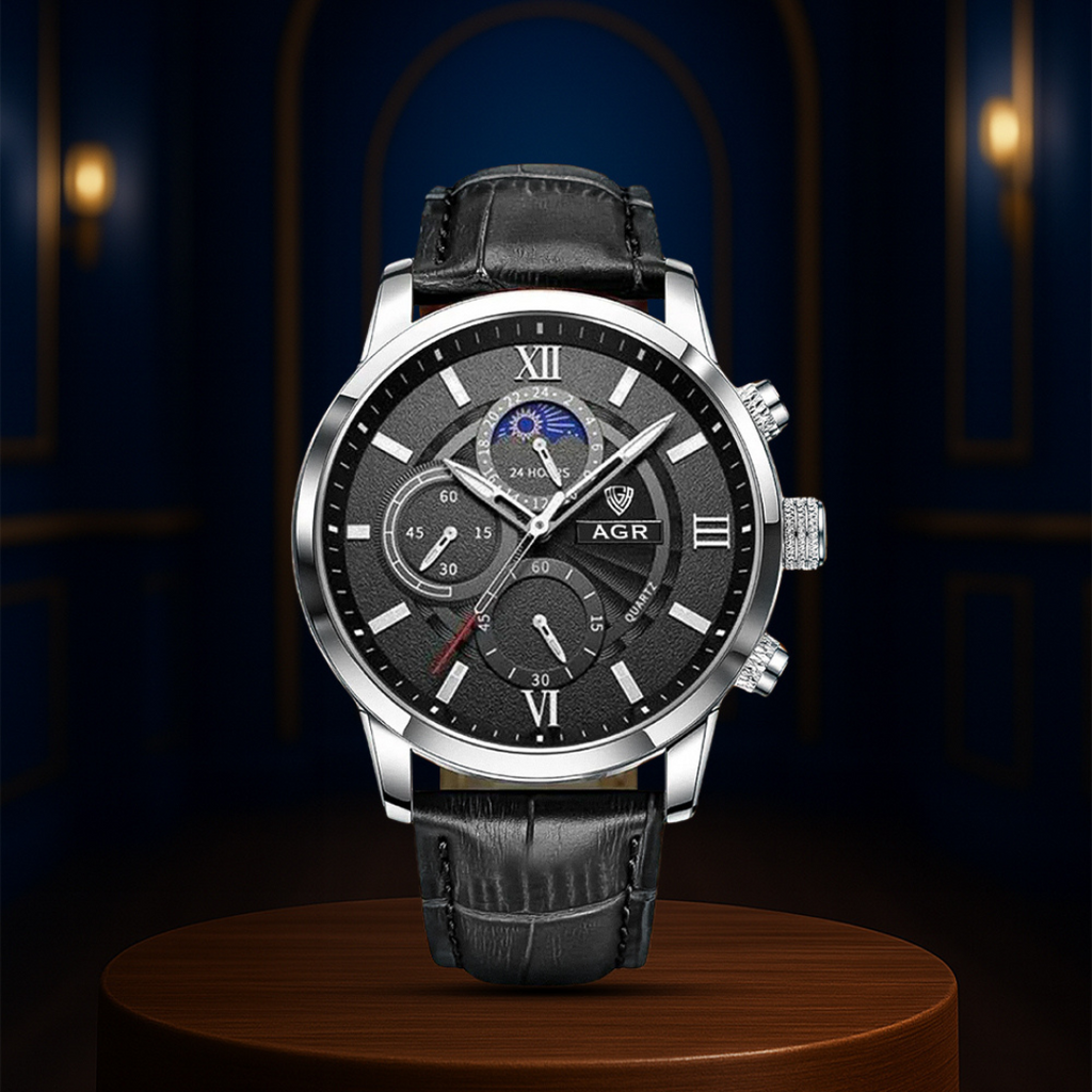 Ruben | Modern Moon Phase Leather Watch | 43mm