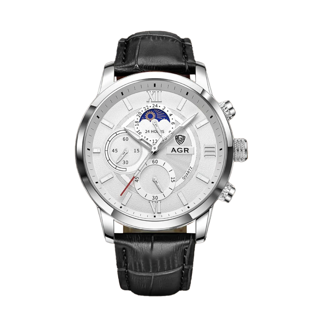 Ruben | Modern Moon Phase Leather Watch | 43mm