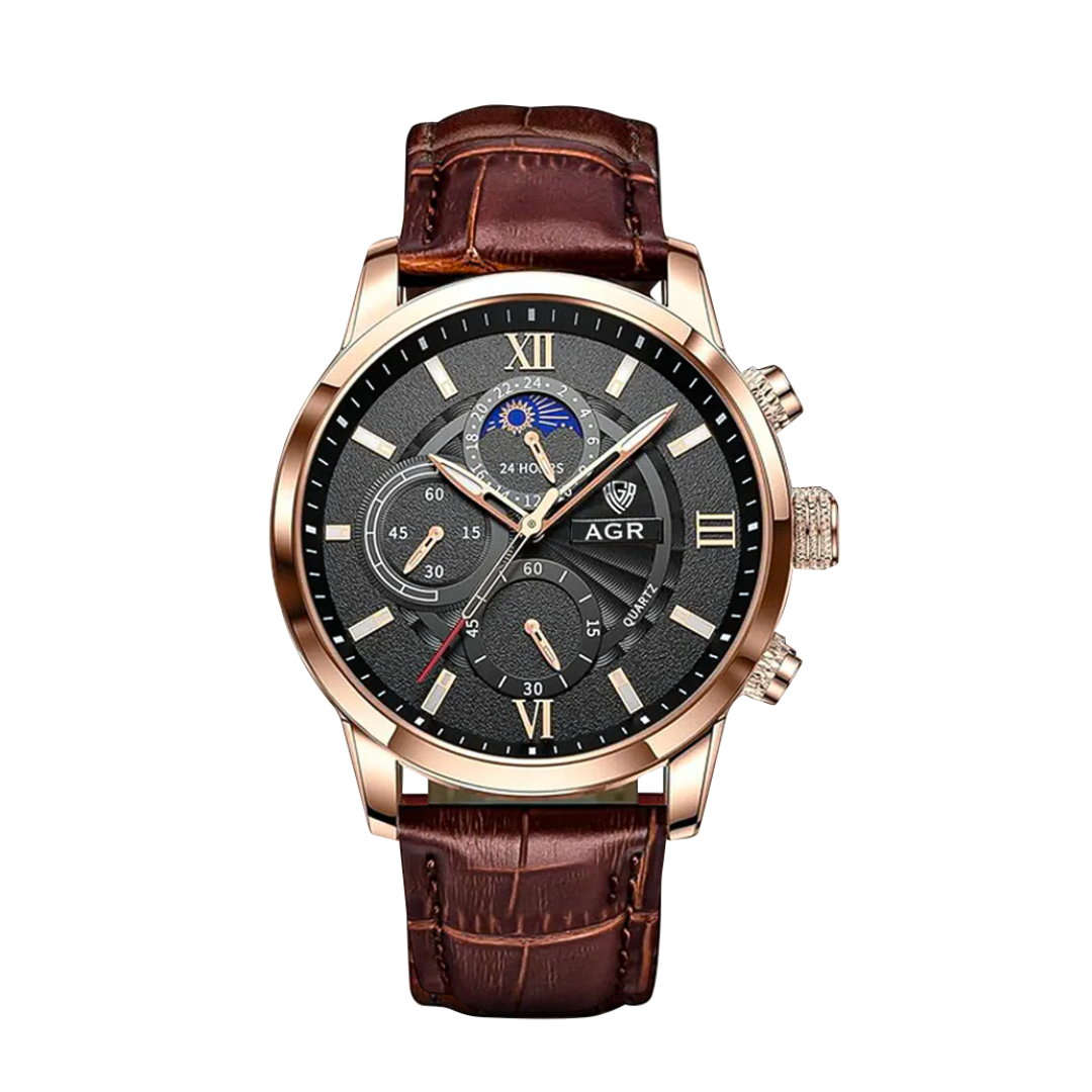 Ruben | Modern Moon Phase Leather Watch | 43mm